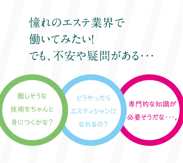 憧れのエステ業界で働いてみたい！でも、不安や疑問がある・・・